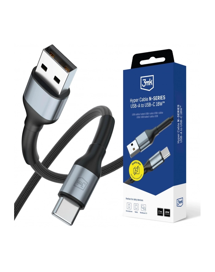 3mk pczerwonyection Kabel USB 3mk Hyper Cable N-SERIES USB-A to USB-C 18W 9V/2A 2m główny