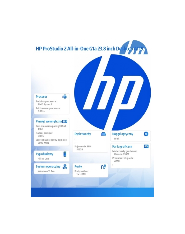 hp inc. Komputer All-in-One  ProStudio 2 G2a R5-40  512GB/16GB/W11P/23.8 D35E9ET główny