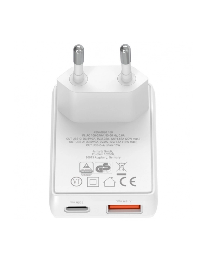 4smarts Ładowarka sieciowa FlatPlug Duos 20W USB-C + USB-A Biała główny