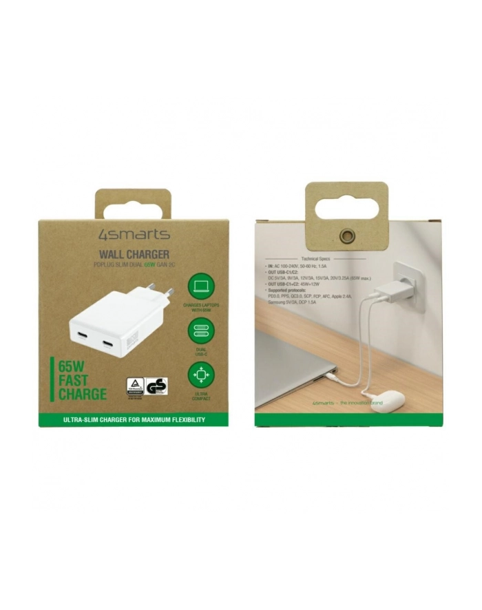 4smarts Ładowarka sieciowa PDPlug 65W GaN 2xUSB-C Biała główny