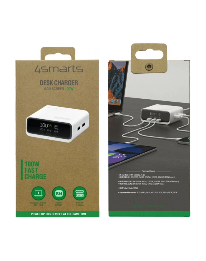 4smarts Stacja ładująca Deck 100W GaN 3xUSB-C + 2xUSB-A Biała główny