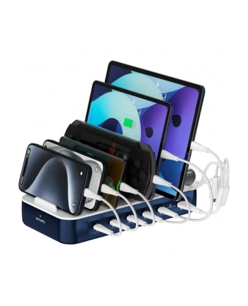 4smarts Stacja ładujaca Team 100W zestaw kabli 5xUSB-C + 1xUSB-A ładowanie do 9 urządzeń jednocześnie Granatowa