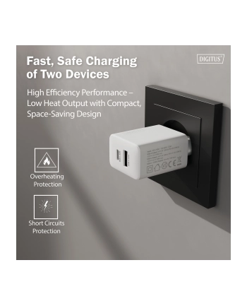 digitus Ładowarka sieciowa/zasilacz USB GaN 30W, 1x USB-C, 1x USB-A, biała