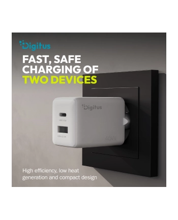 digitus Ładowarka sieciowa/zasilacz USB GaN 45W, 1x USB-C, 1x USB-A, biała