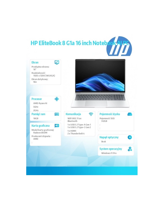 hp inc. Notebook EliteBook 8 G1a RAIP350 512GB/16GB/W11P/16.0   C51G5ET główny