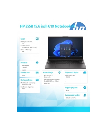 hp inc. Notebook 255R G10 R7-7735U 512GB/16GB/W11P/15,6 '' D4TJ0ET nr 1
