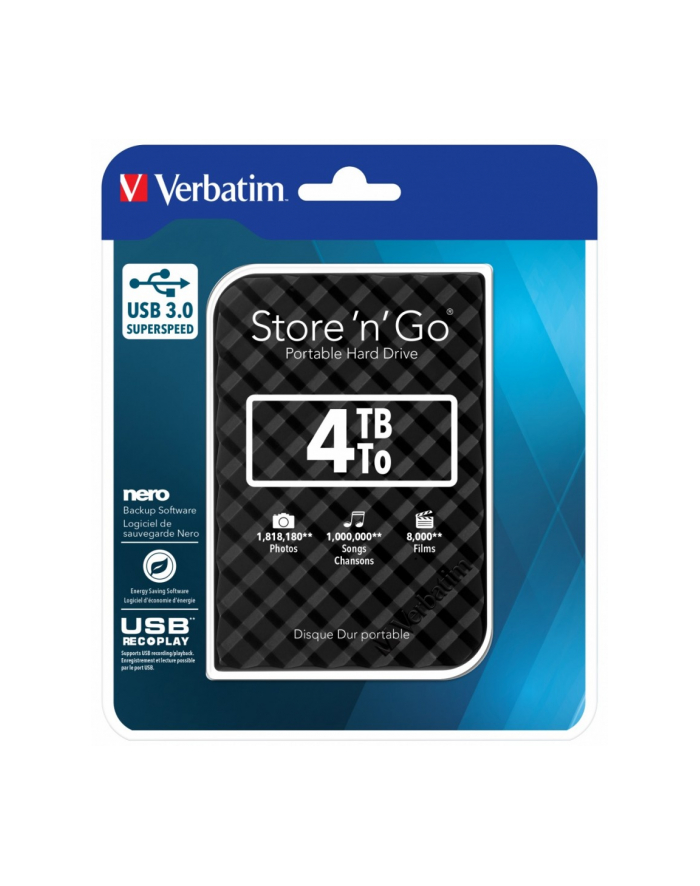 verbatim Dysk zewnętrzny HDD 4TB Store n Go USB 3.0 53223 główny