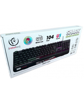 rebeltec Klawiatura pełnowymiarowa RGB dla graczy SHARK wbudowana podkładka pod nadgarstki, wodoodporna konstrukcja