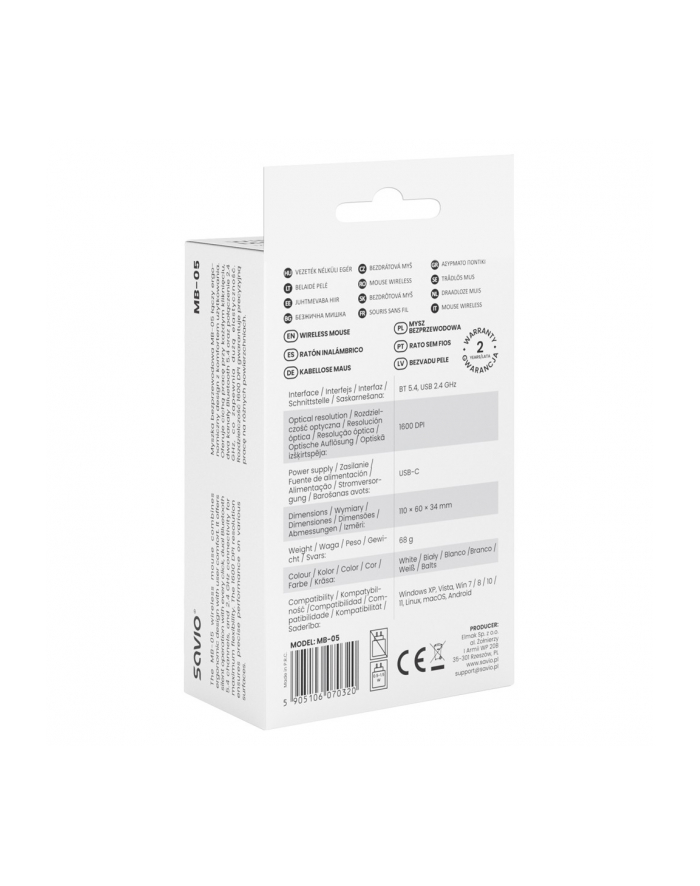 savio Mysz bezprzewodowa MB-05 2.4 GHz Biała główny