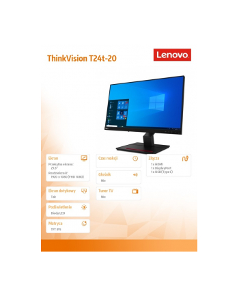 lenovo Monitor 23.8 ThinkVision T24t-20 WLED LCD 62C5GAT1EU nr 2