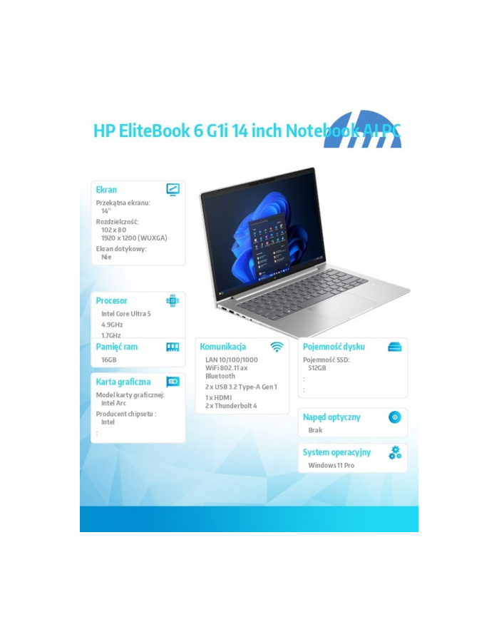hp inc. Notebook EliteBook 6i U5-225H 512GB/16GB/W11P/14.0   C51N6ET główny