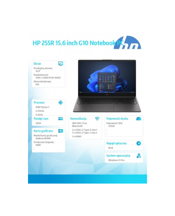hp inc. Notebook 255R G10 R7-7735U 512GB/16GB/W11P/15,6 '' D4TJ0ET