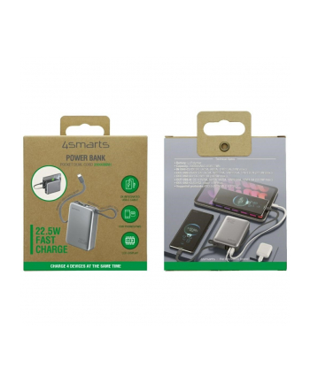4smarts Powerbank Pocket Dual Cord 20000mAh 22,5W z wbudowanym kablem USB-C 15cm Szary nr 1
