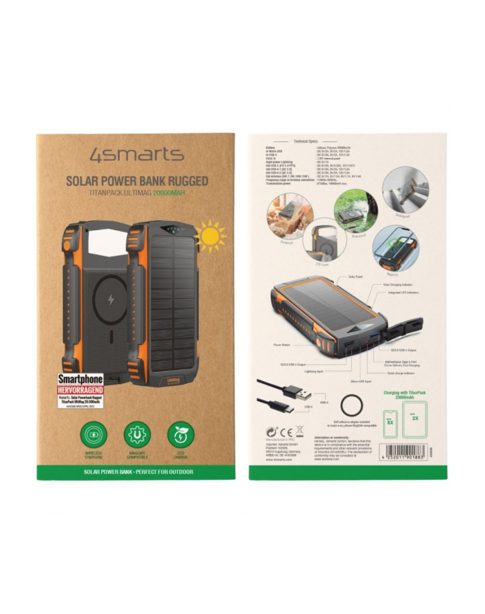 4smarts Powerbank Solarny 20000mAh TitanPack Rugged Ultimag Czarny główny