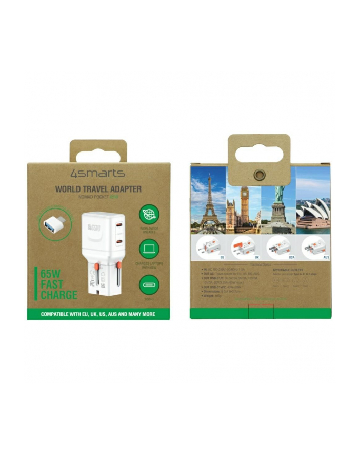 4smarts Ładowarka podróżna World Travel 65W USB-C + USB-A Biała główny