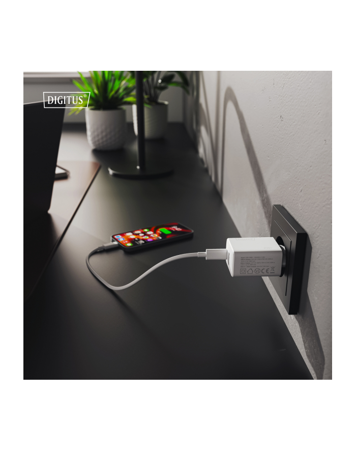 digitus Ładowarka sieciowa/zasilacz USB 20W, 1x USB-C, 1x USB-A, biała główny