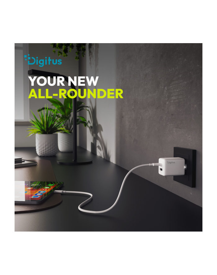 digitus Ładowarka sieciowa/zasilacz USB GaN 45W, 1x USB-C, 1x USB-A, biała główny