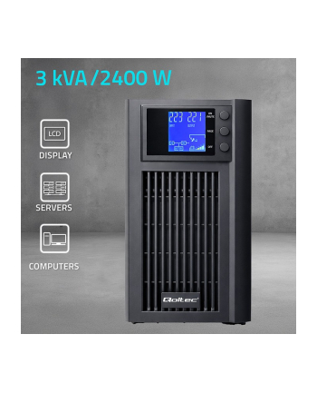 qoltec Zasilacz awaryjny UPS Pure Sine Wave | 3kVA | 2400W | AVR | LCD |Czysty Sinus nr 2