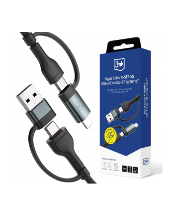 Kabel USB 3mk Hyper Cable N-SERIES USB-A/C to USB-C/Lightning 60W 20V/3A 1,2m