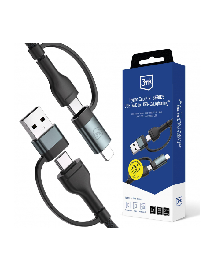 Kabel USB 3mk Hyper Cable N-SERIES USB-A/C to USB-C/Lightning 60W 20V/3A 1,2m główny