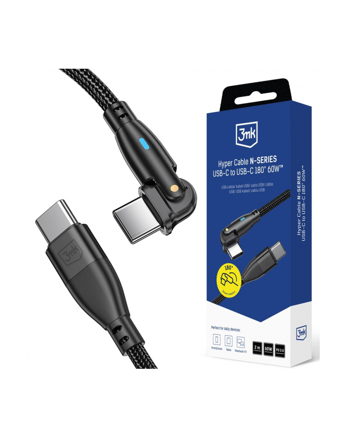 Kabel USB 3mk Hyper Cable N-SERIES USB-C to USB-C 180° 60W 20V/3A 2m główny