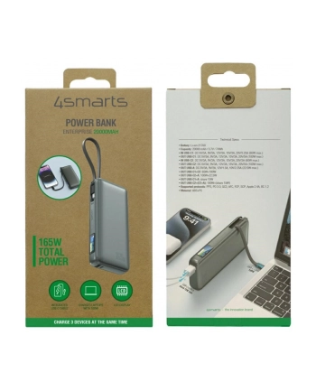 4smarts Powerbank Enterprise 20000mAh 165W z wbudowanym kablem USB-C LCD