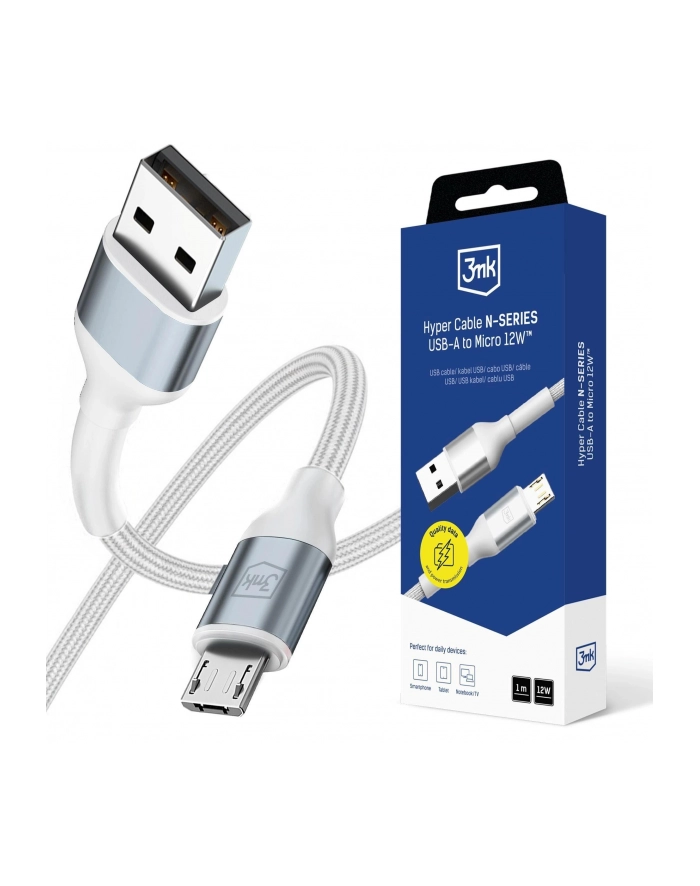 Kabel USB 3mk Hyper Cable N-SERIES USB-A to Micro 12W 5V/2.4A 1m główny