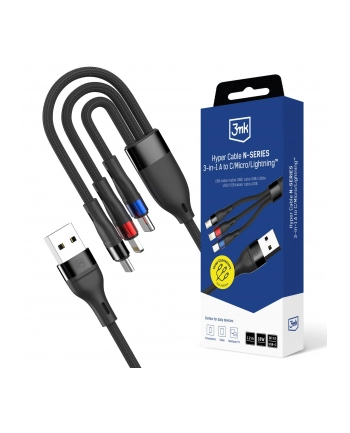 Kabel USB 3mk Hyper Cable N-SERIES 3-in-1 A to C/Micro/Lightning 18W 9V/2A 1,2m