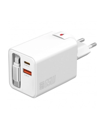 4smarts Ładowarka sieciowa Flex Jojo 65W GaN 2xUSB-C + USB-A Biała       rozwijany wbudowany kabel