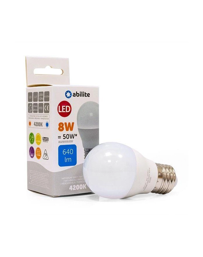 Żarówka LED Abilite kulka mleczna b.neutralna E27 8W/230V 640lm G45 główny