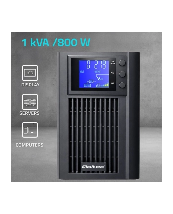 qoltec Zasilacz awaryjny UPS Pure Sine Wave | 1kVA | 800W | AVR | LCD | Czysty Sinus nr 2