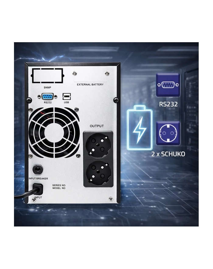 qoltec Zasilacz awaryjny UPS Pure Sine Wave | 1kVA | 800W | AVR | LCD | Czysty Sinus główny