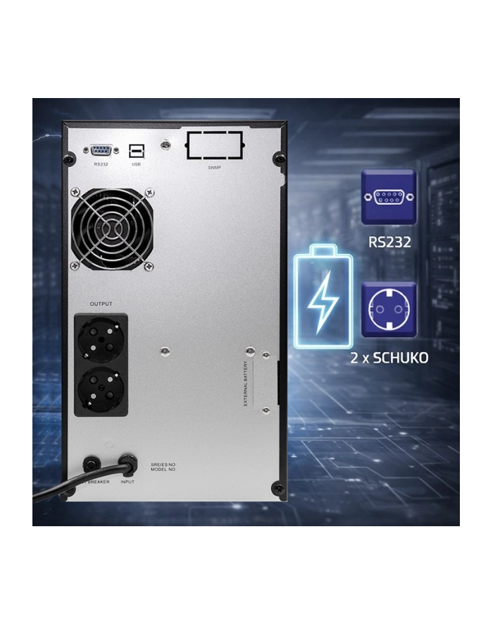qoltec Zasilacz awaryjny UPS Pure Sine Wave | 3kVA | 2400W | AVR | LCD |Czysty Sinus główny