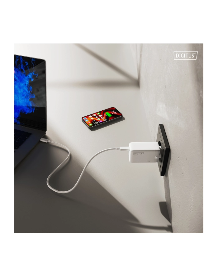 digitus Ładowarka sieciowa/zasilacz USB GaN 67W, 2x USB-C, 1x USB-A, biała główny