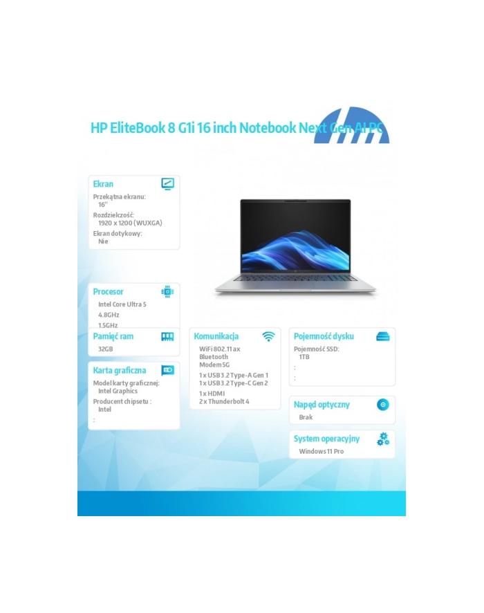 hp inc. Notebook EliteBook 8 G1i U5-225U 1TB/32GB/W11P/16.0   C51LJET główny