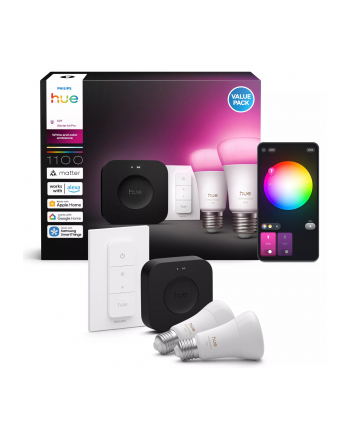 Philips Hue Bridge Pro + 2 x E27 + regulator przyciemniania Zestaw startowy: 2 inteligentne żarówki E27 + regulator przyciemniania + Bridge Pro nr 1