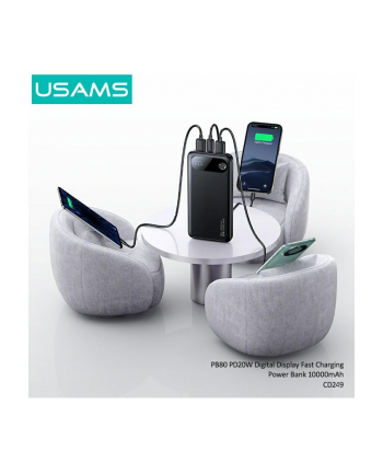 usams Powerbank PB80 10000mAh 20W PD 2xUSB-A + USB-C czarny