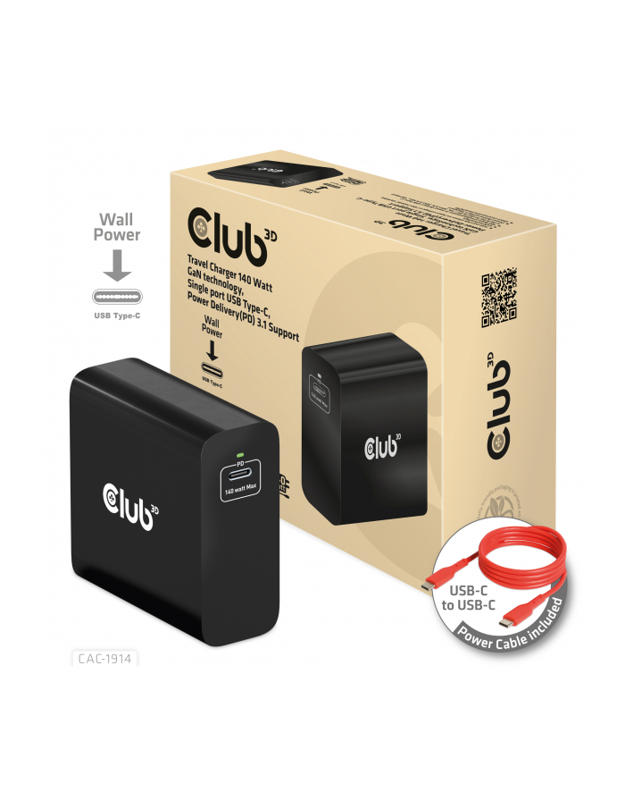 Club 3D Power Adapter   Gan Technology   24 Pin Usb C   140 Watt główny