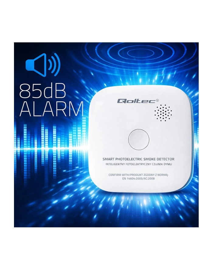 qoltec Bezprzewodowy czujnik dymu z baterią | alarm 85dB | LED główny