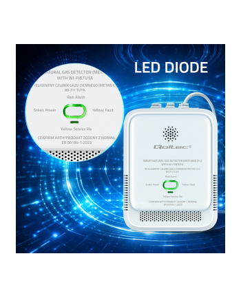 qoltec Czujnik wycieku gazu ziemnego | detektor CH4 | NG | Tuya | Wi-Fi | alarm 85dB | LED nr 2