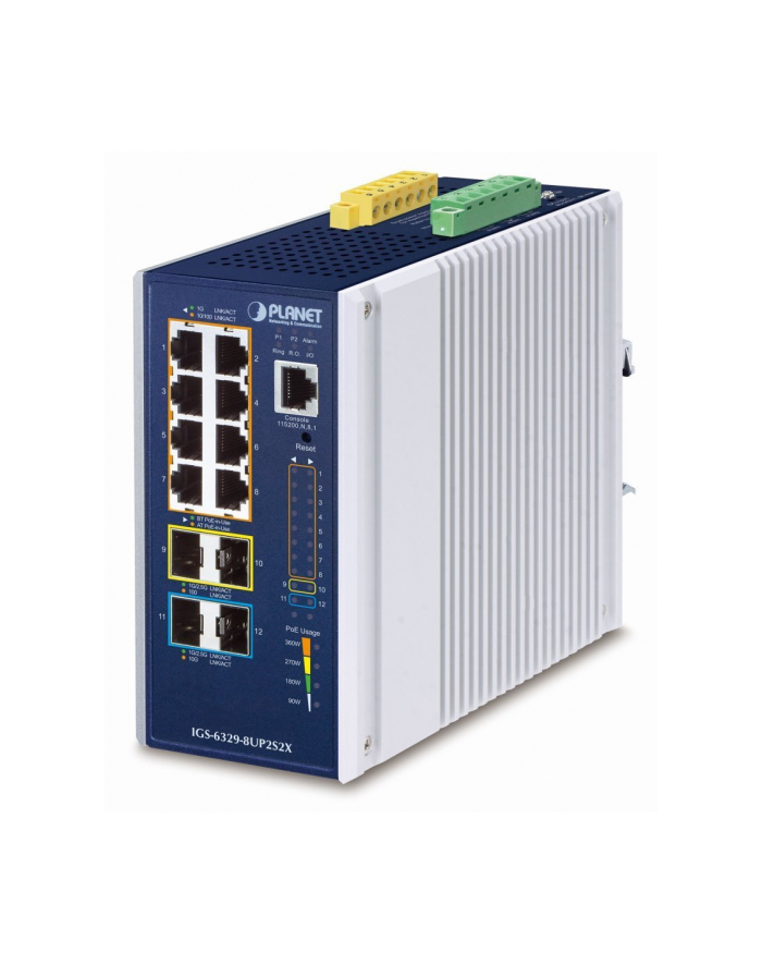 Planet Ip30 Din Rail Industrial L3 Zarządzany Gigabit Ethernet (10 100 1000) Obsługa Poe Niebieski Szary (Igs63298Up2S2X) główny