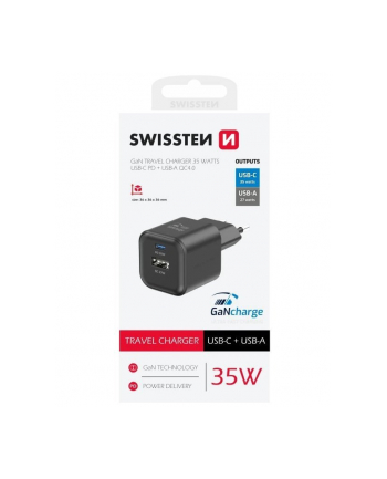 Swissten Czarna Ładowarka Sieciowa Qc Usb-A 27 W Usb-C Pd 35 nr 1