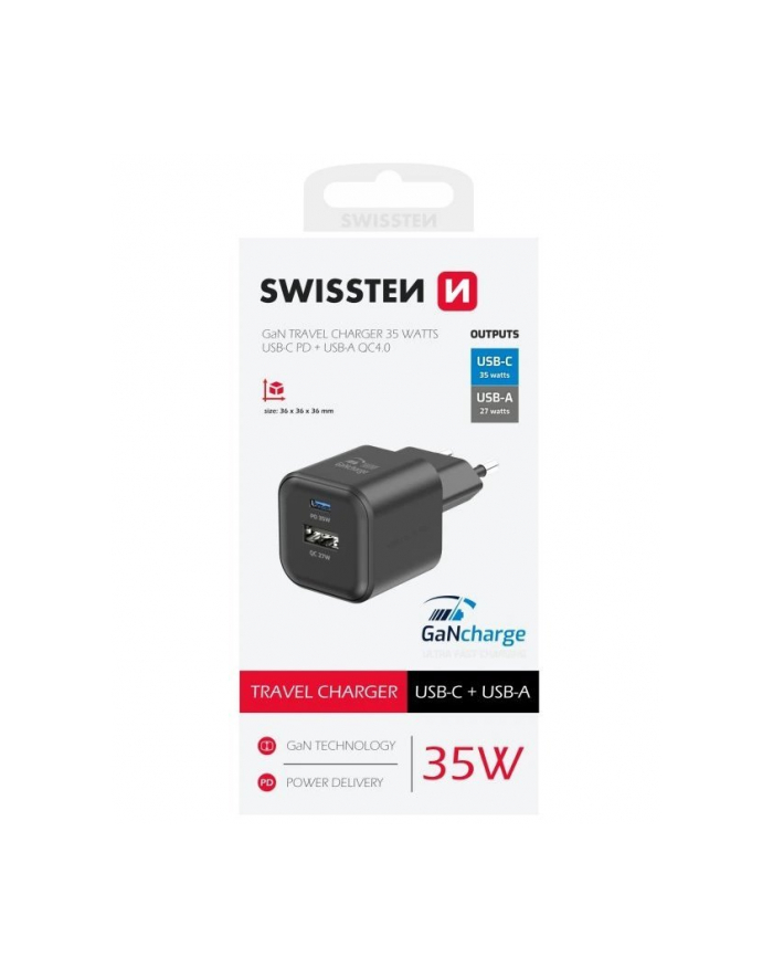 Swissten Czarna Ładowarka Sieciowa Qc Usb-A 27 W Usb-C Pd 35 główny