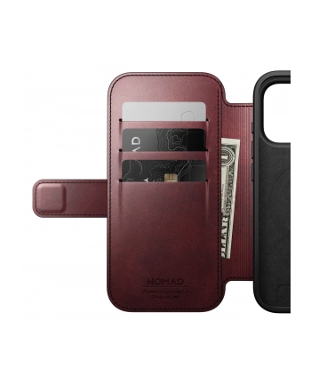 Nomad Modern Leather Folio iPhone 17 Pro bordowy Horween