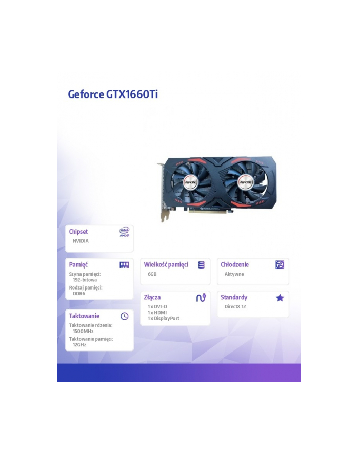 afox Karta graficzna - Geforce GTX1660Ti 6GB GDDR6 DP DVI HDMI ATX Dual Fan główny