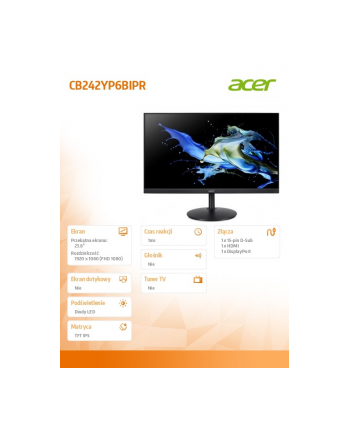 acer Monitor 23.8 cala CB242YP6BIPR IPS 144Hz HDMI DP VGA nr 2