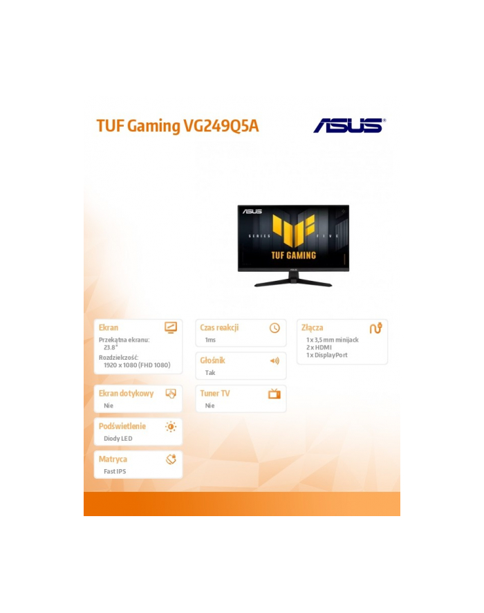 asus Monitor 24 cale VG249Q5A IPS FHD HDMI USB DP 200Hz główny
