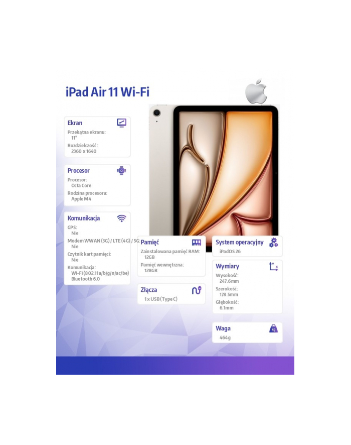 apple iPad Air 11 '' WiFi 128GB Księżycowa poświata główny
