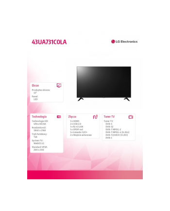 lg electronics Telewizor LED 43 cale 43UA731C0LA.AEEQ nr 1