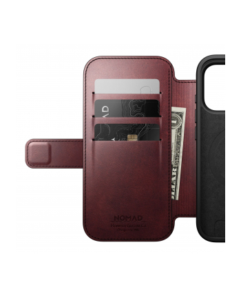 Nomad Modern Leather Folio iPhone 17 Pro bordowy Horween nr 2